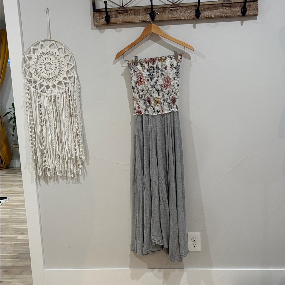 Loyd/Ford Strapless Floral Smocked Top Maxi Dress - Grey Skirt